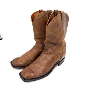 Lucchese Mens Square Toe Cowboy Boots Brown Western Everyday Size 9 2E WIDE